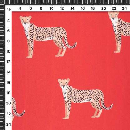 Venetien Red leopard Digital Print Japan Satin Fabric