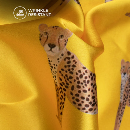 Yellow leopard Digital Print Japan Satin Fabric