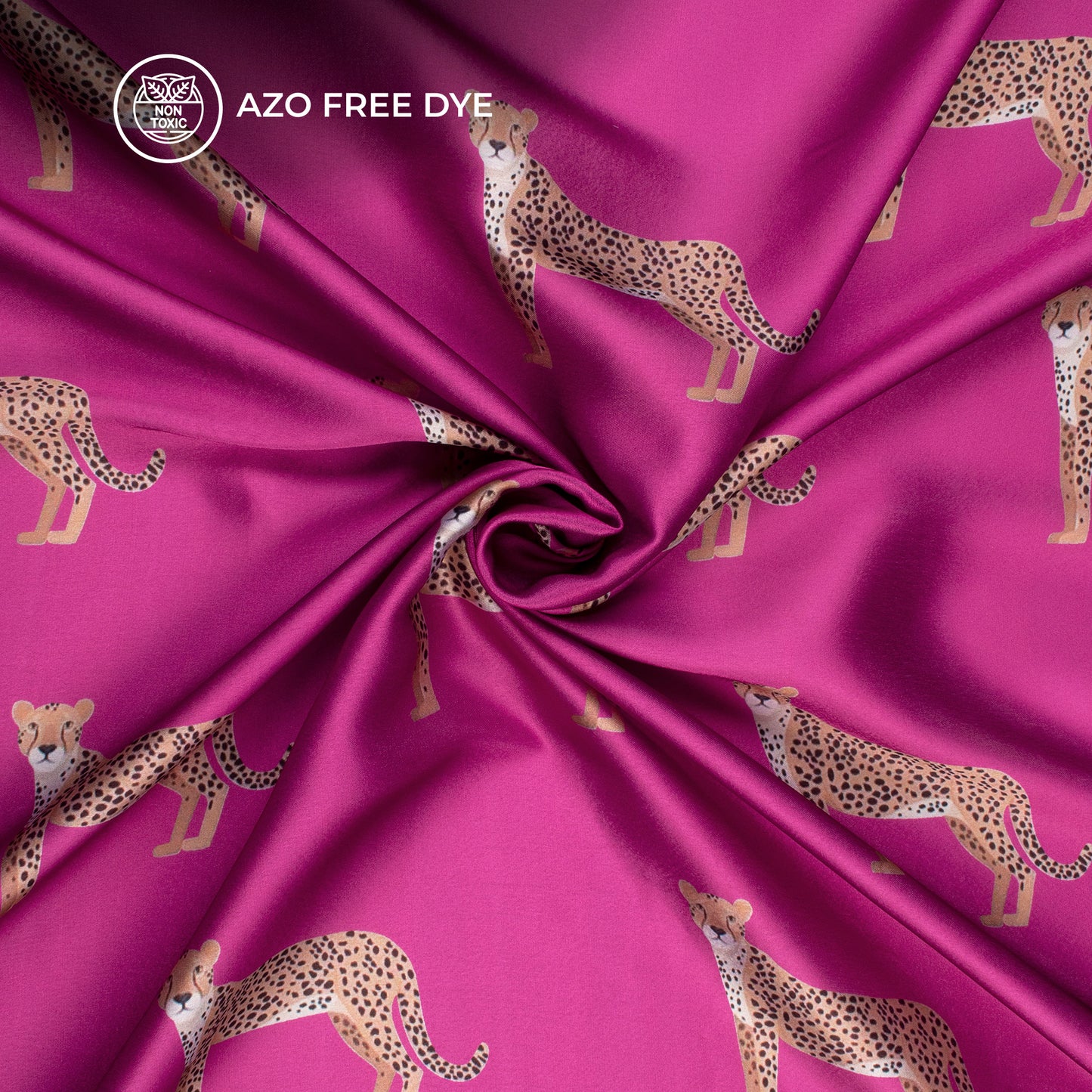 Fuschia Pink Leopard Digital Print Japan Satin Fabric