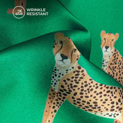 Forest Green leopard Digital Print Japan Satin Fabric