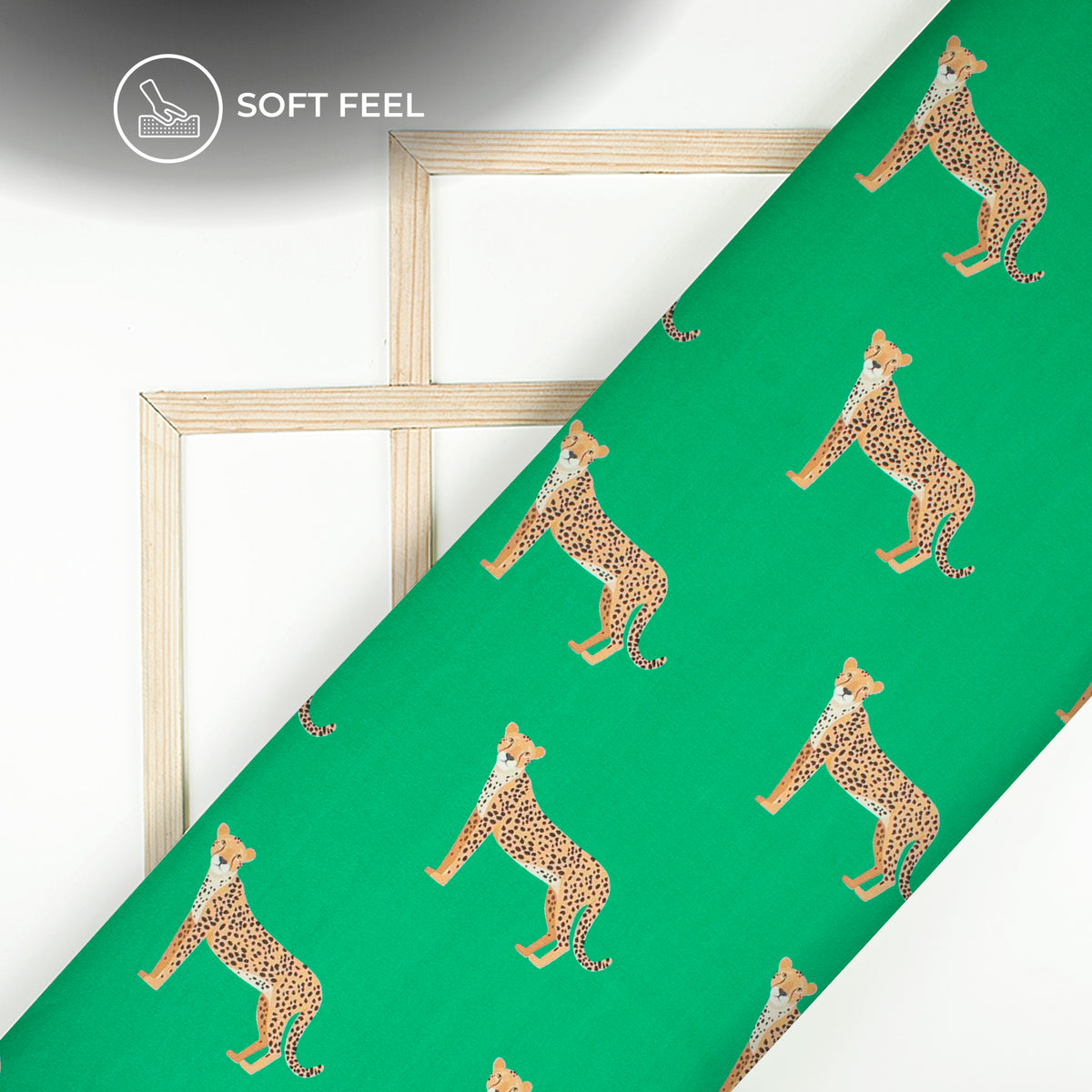 Forest Green leopard Digital Print Japan Satin Fabric