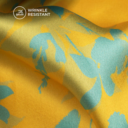 Yellow Floral Digital Print Japan Satin Fabric