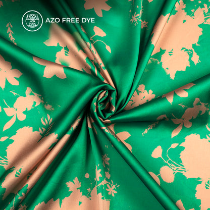 Shamrock Green Floral Digital Print Japan Satin Fabric