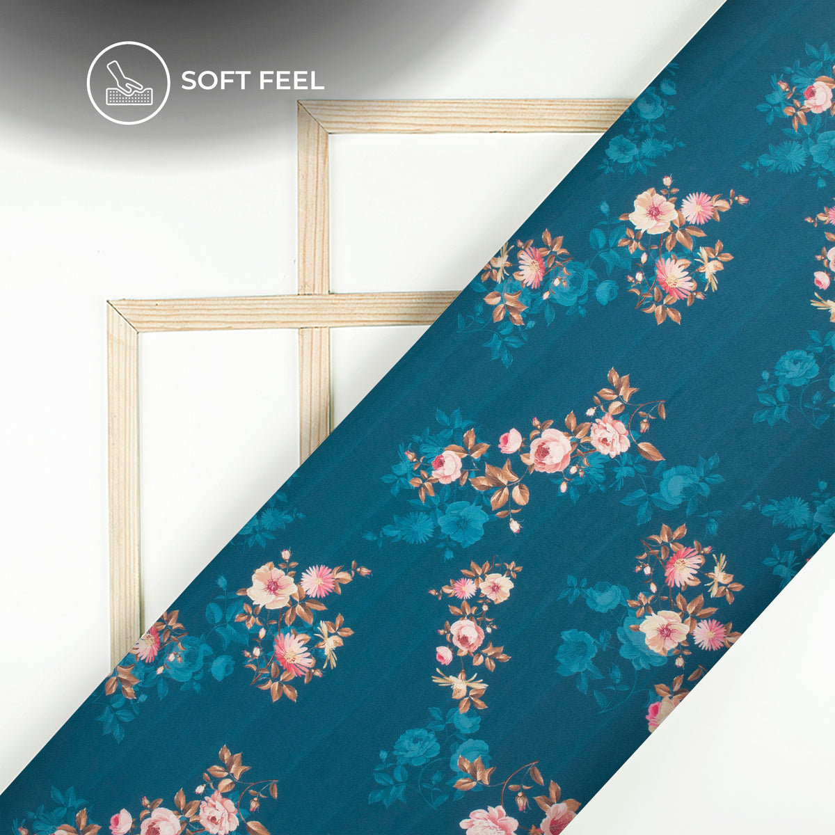 Dark Teal Floral Digital Print Japan Satin Fabric
