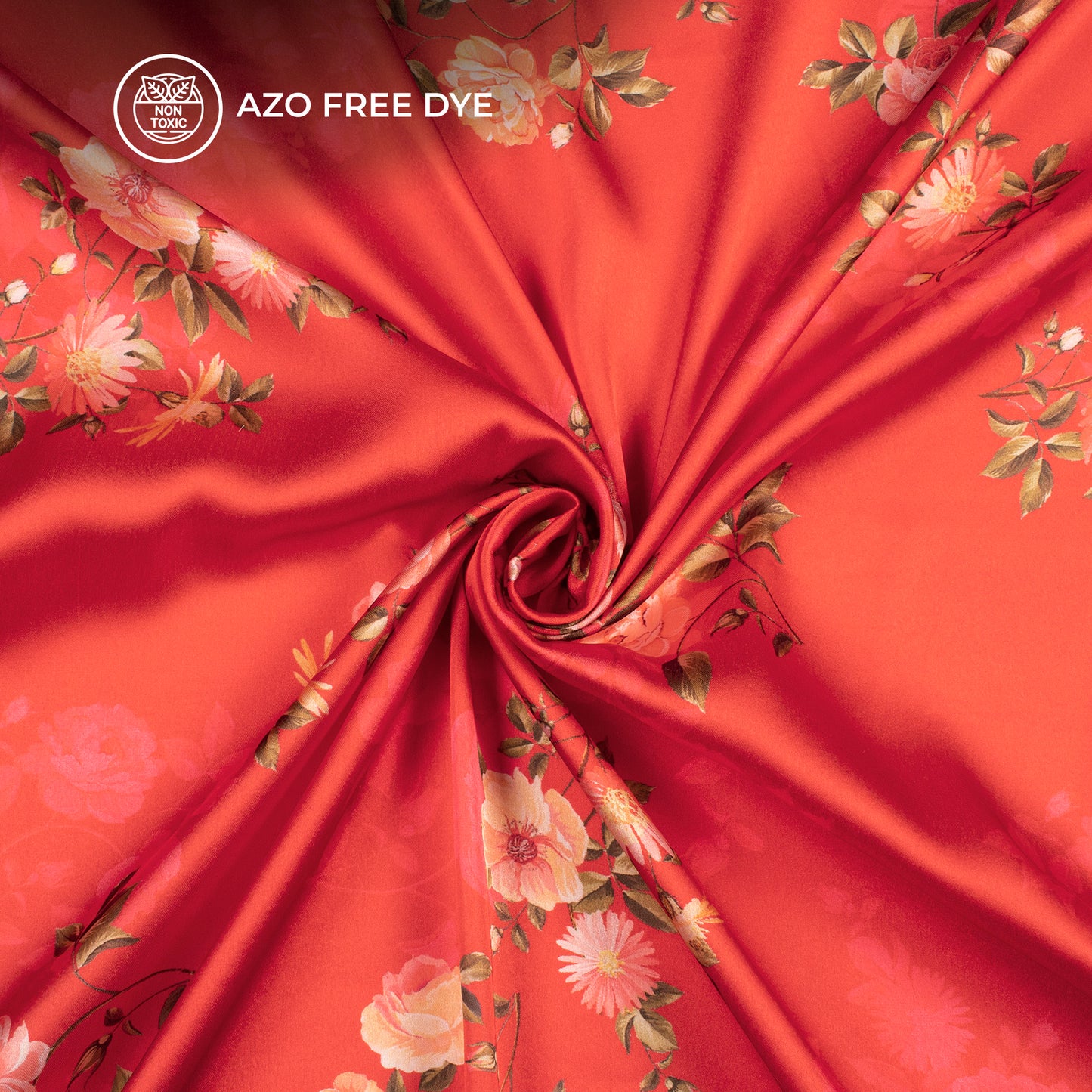 Crimson Red Floral Digital Print Japan Satin Fabric