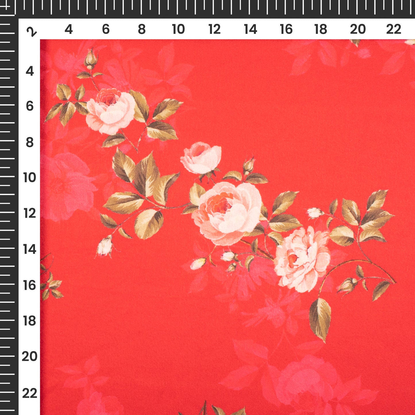 Crimson Red Floral Digital Print Japan Satin Fabric