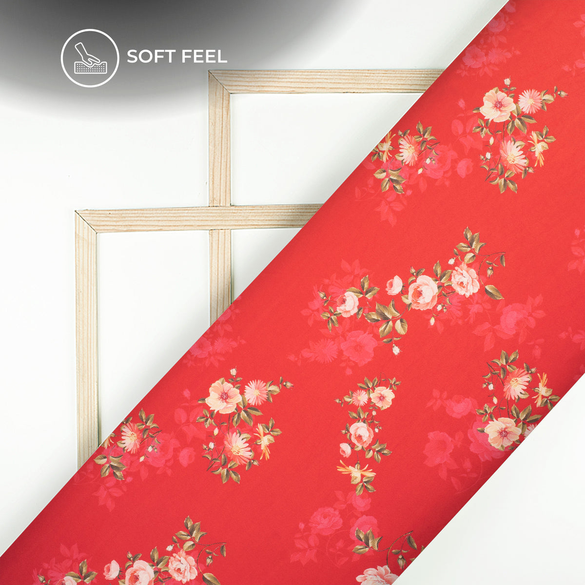 Crimson Red Floral Digital Print Japan Satin Fabric