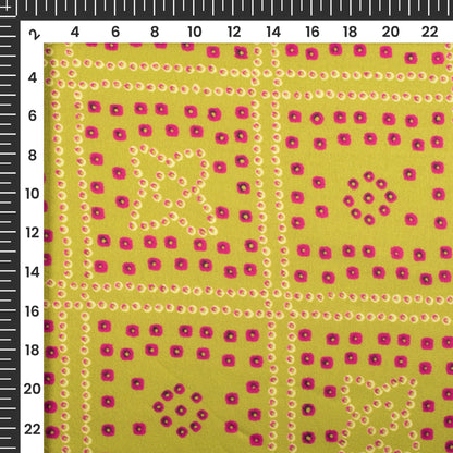 Olive Green Bandhanii Digital Print Japan Satin Fabric