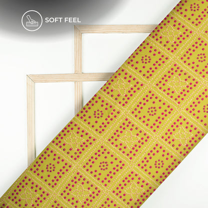 Olive Green Bandhanii Digital Print Japan Satin Fabric