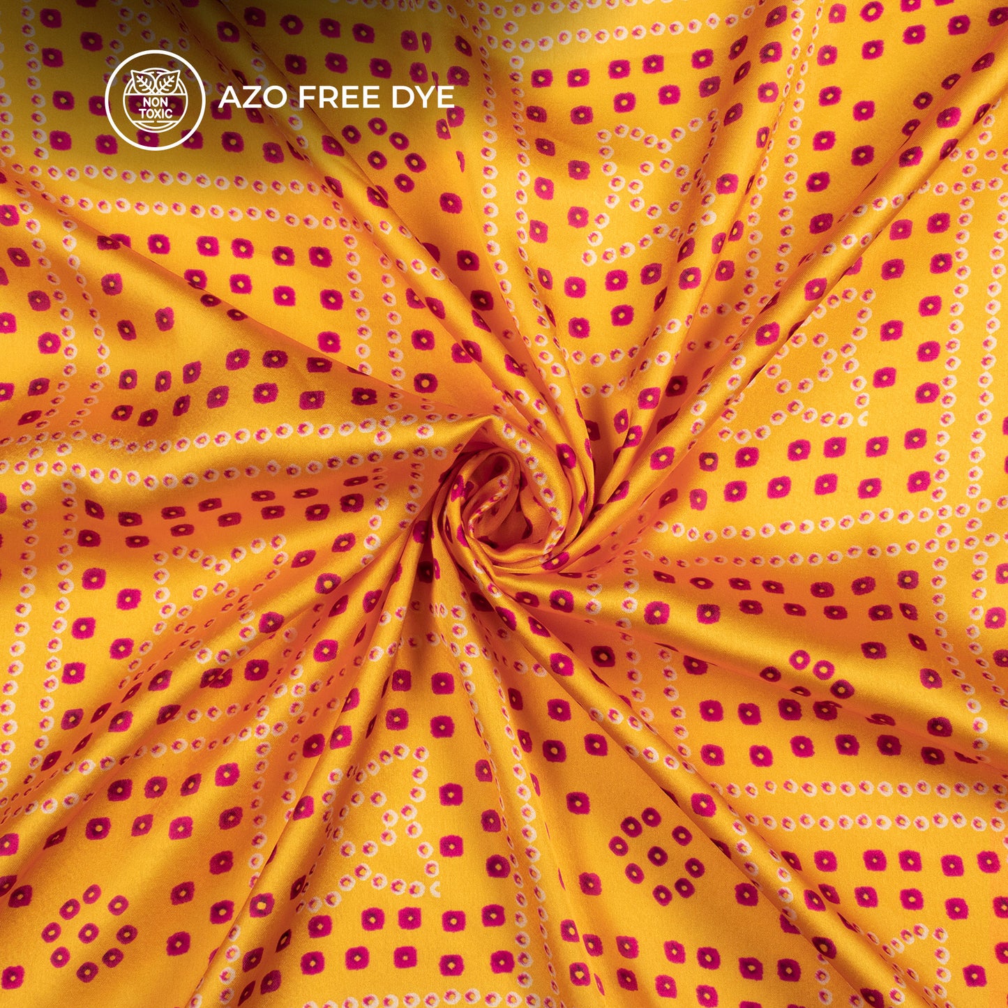 Amber Yellow Bandhani Digital Print Japan Satin Fabric