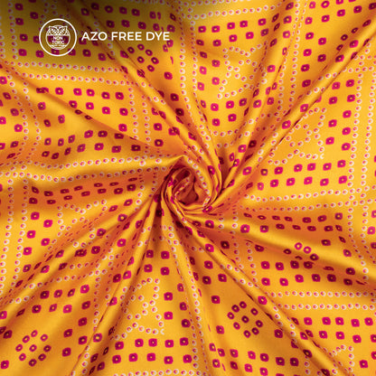 Amber Yellow Bandhanii Digital Print Japan Satin Fabric