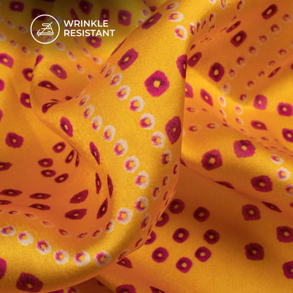 Amber Yellow Bandhanii Digital Print Japan Satin Fabric