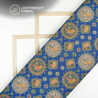 Blue And Olive Green Madhuvanii Digital Printed Kota Doria Fabric