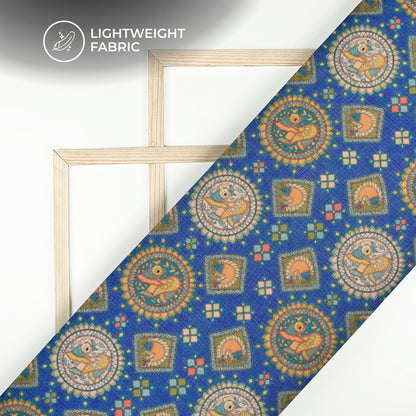 Blue And Olive Green Madhuvanii Digital Printed Kota Doria Fabric