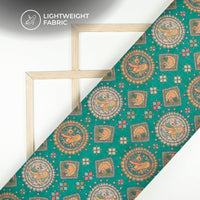 Teal Blue And Orange Madhuvanii Digital Printed Kota Doria Fabric