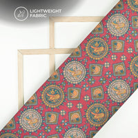 Ruby Red And Teal Blue Madhuvanii Digital Printed Kota Doria Fabric
