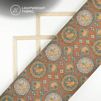 Olive Brown And Sky Blue Madhuvanii Digital Printed Kota Doria Fabric