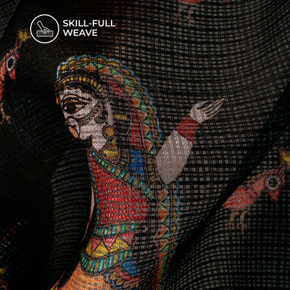 Black And Orange Madhuvanii Digital Printed Kota Doria Fabric