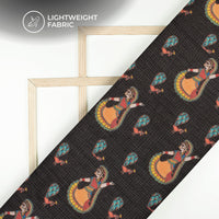 Black And Orange Madhuvanii Digital Printed Kota Doria Fabric