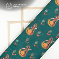 Teal Blue And Orange Madhuvanii Digital Printed Kota Doria Fabric