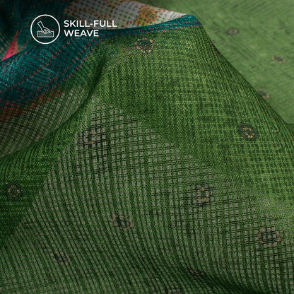 Teal Blue And Dark Moss Green Pichwaii Digital Print Kota Doria Fabric