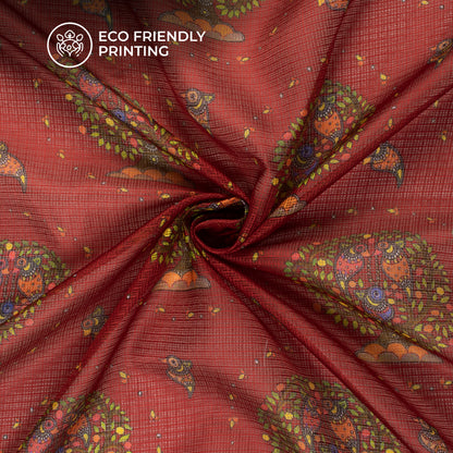 Maroon And Green Madhuvanii Digital Printed Kota Doria Fabric