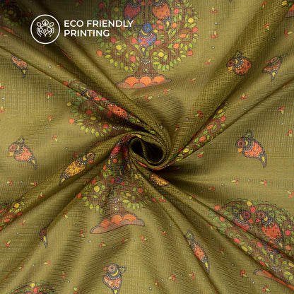 Olive Green Madhuvanii Printed Digital Kota Doria Fabric