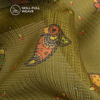 Olive Green Madhuvanii Printed Digital Kota Doria Fabric