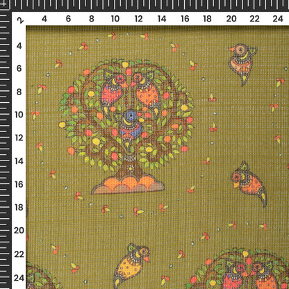 Olive Green Madhuvanii Printed Digital Kota Doria Fabric