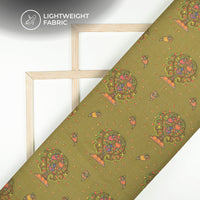 Olive Green Madhuvanii Printed Digital Kota Doria Fabric