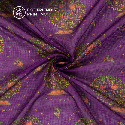 Purple And Lizard Green Madhuvanii Digital Printed Kota Doria Fabric