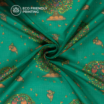Castleto Green And Orange Madhuvanii Digital Printed Kota Doria Fabric