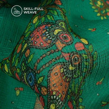 Castleto Green And Orange Madhuvanii Digital Printed Kota Doria Fabric