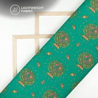 Castleto Green And Orange Madhuvanii Digital Printed Kota Doria Fabric