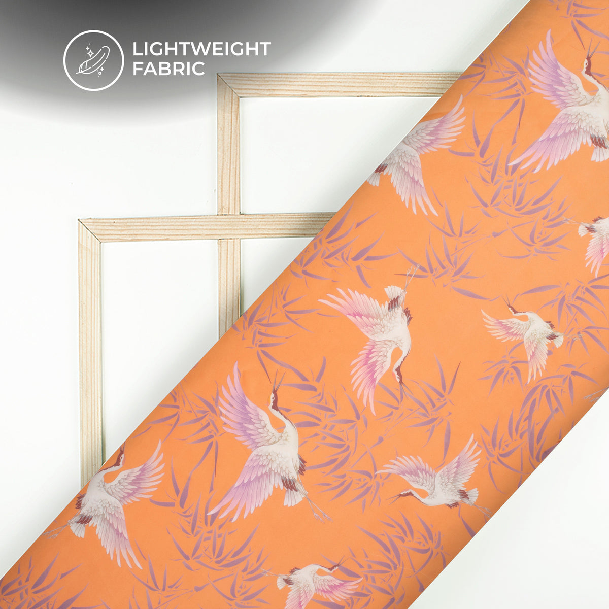 Orange Bird Digital Print Organza Satin Fabric