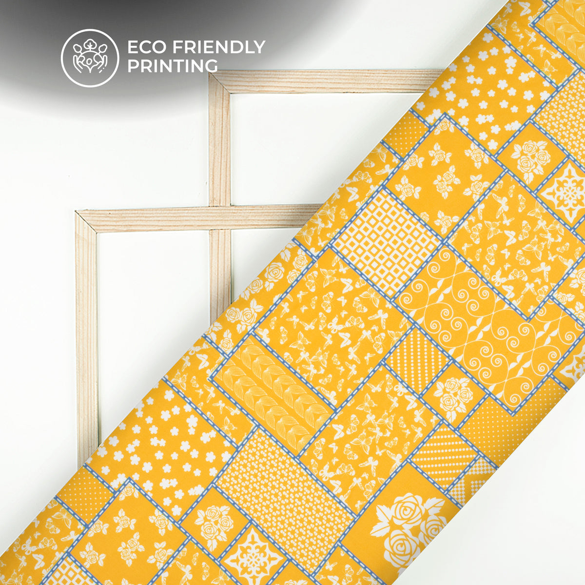 Butter Yellow Geometrical Digital Print Poly Glazed Cotton Fabric