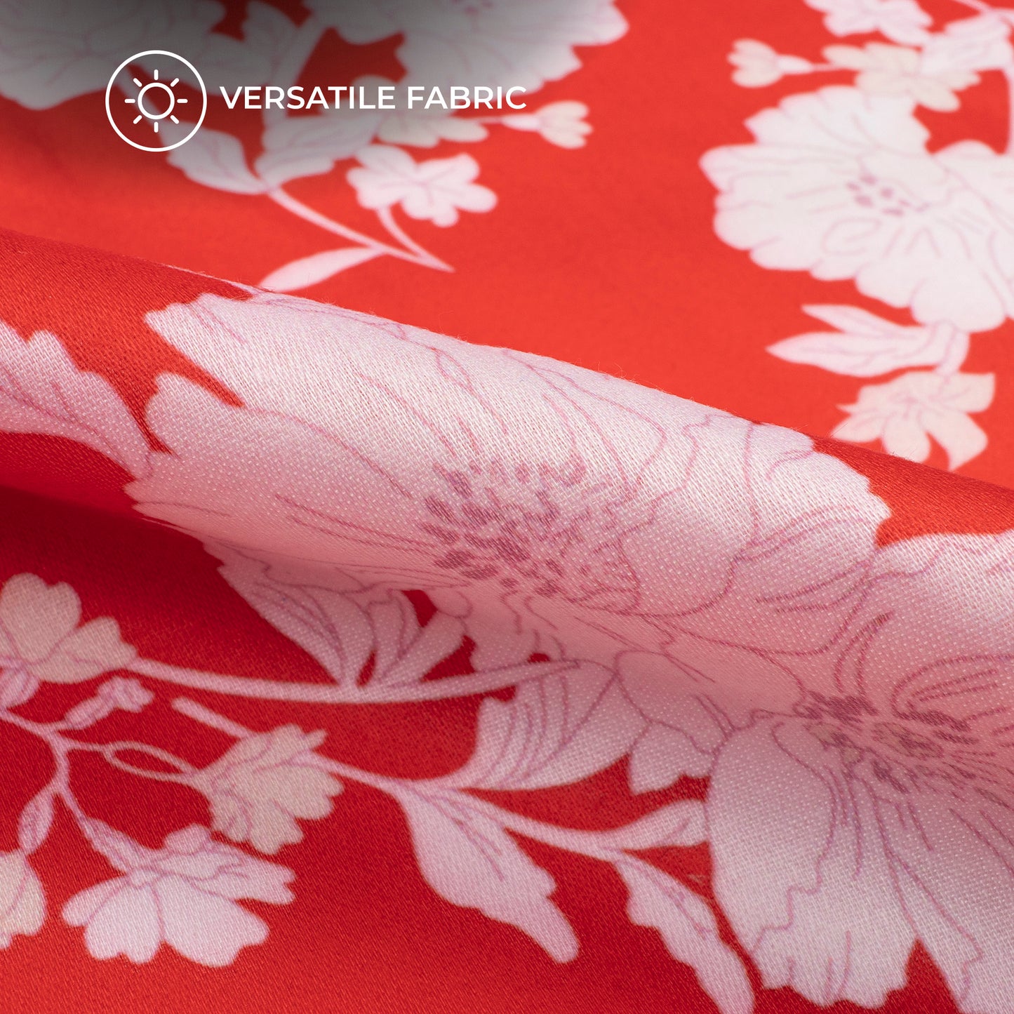 Rose Red Floral Digital Print Poly Glazed Cotton Fabric