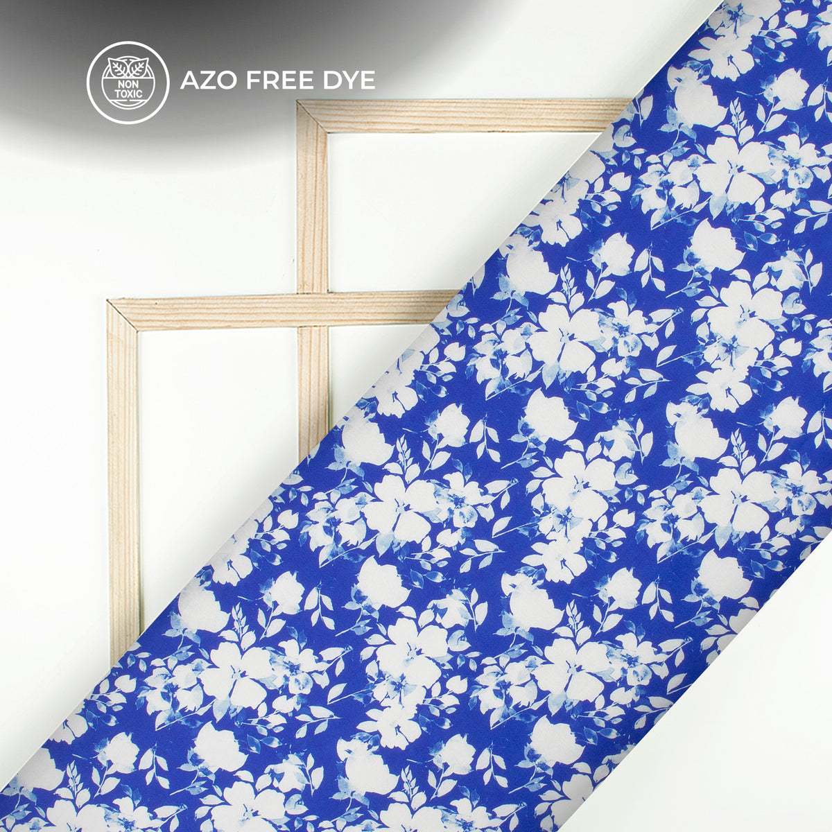 Royal blue Floral Digital Print Japan Satin Fabric