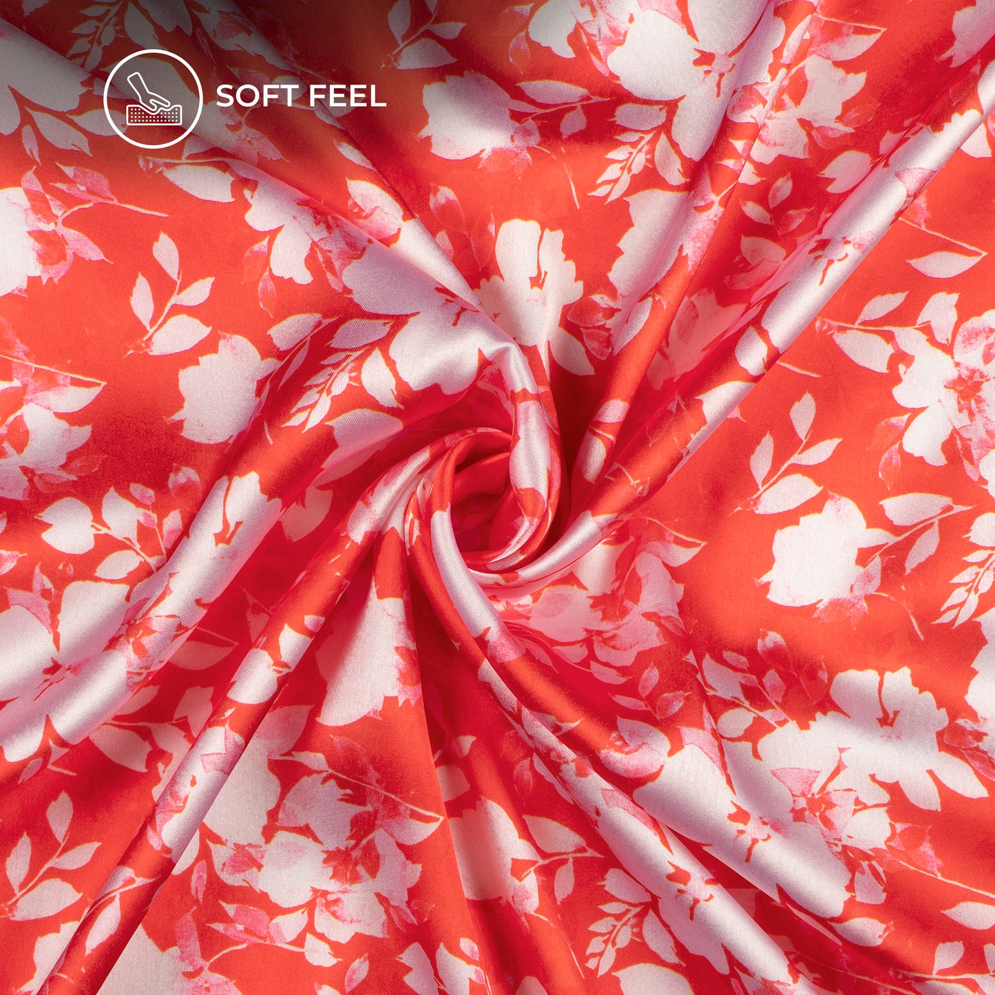 Scarlet Red Floral Digital Print Japan Satin Fabric