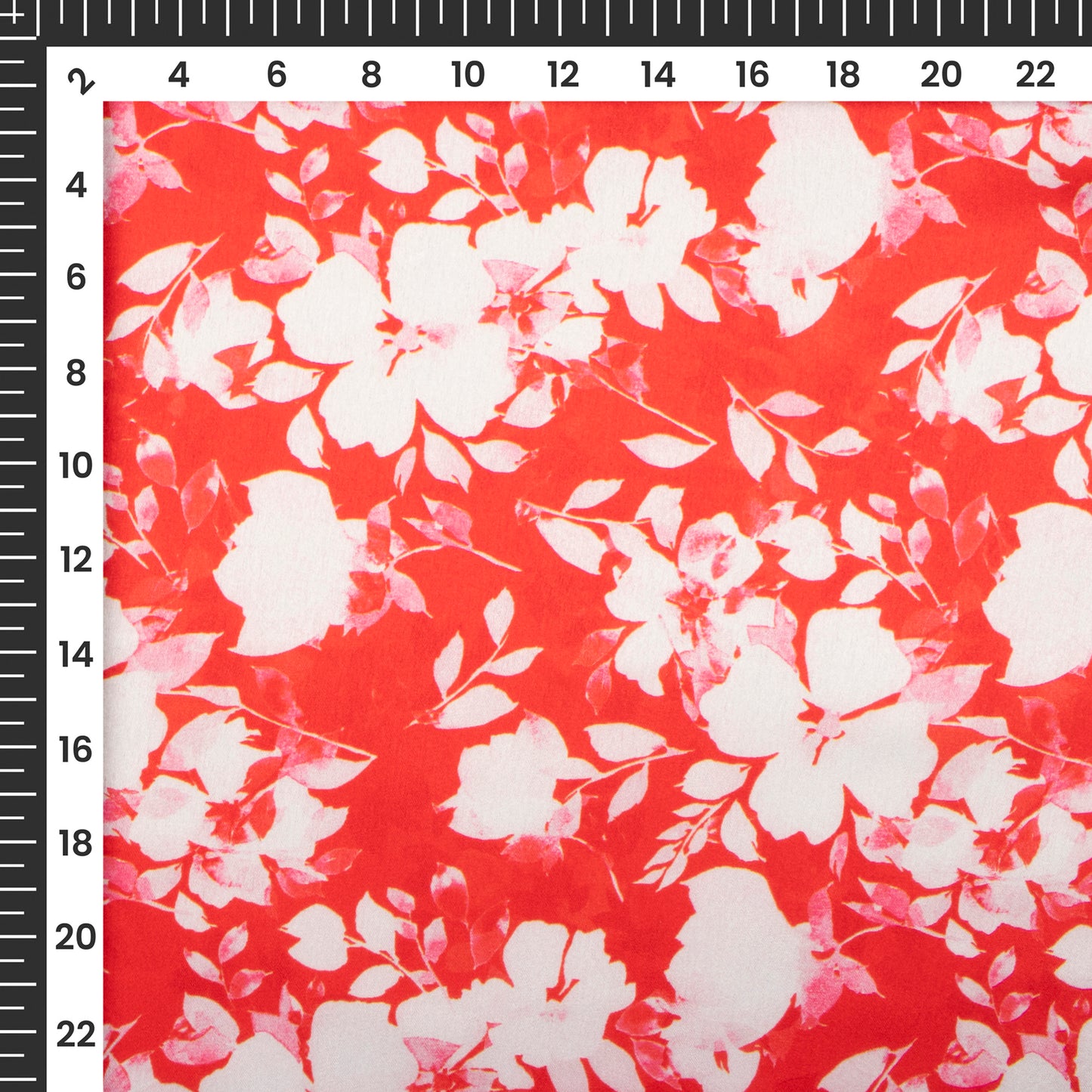 Scarlet Red Floral Digital Print Japan Satin Fabric