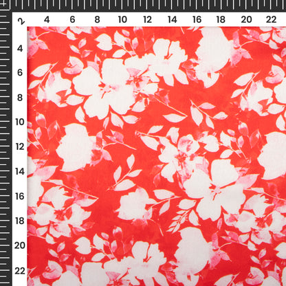 Scarlet Red Floral Digital Print Japan Satin Fabric