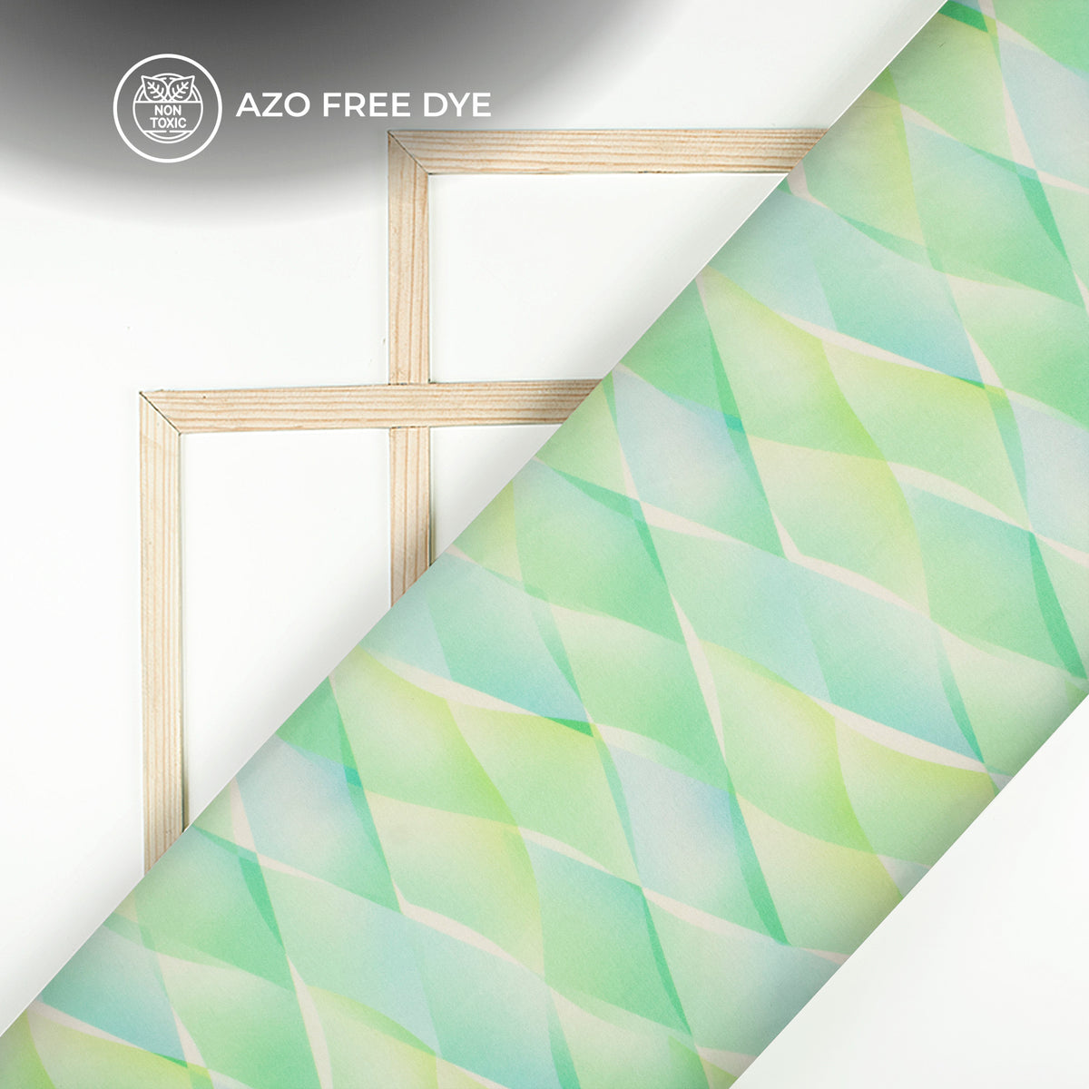 Sheen Green Geometrical Digital Print Japan Satin Fabric