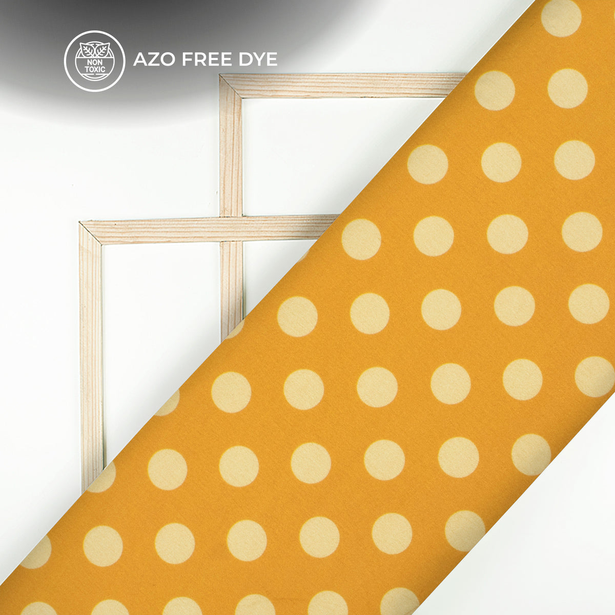 Golden Yellow Poka Dots Digital Print Japan Satin Fabric