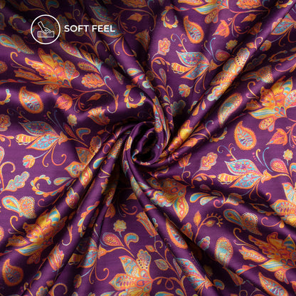 Violet Purple Floral Digital Print Japan Satin Fabric