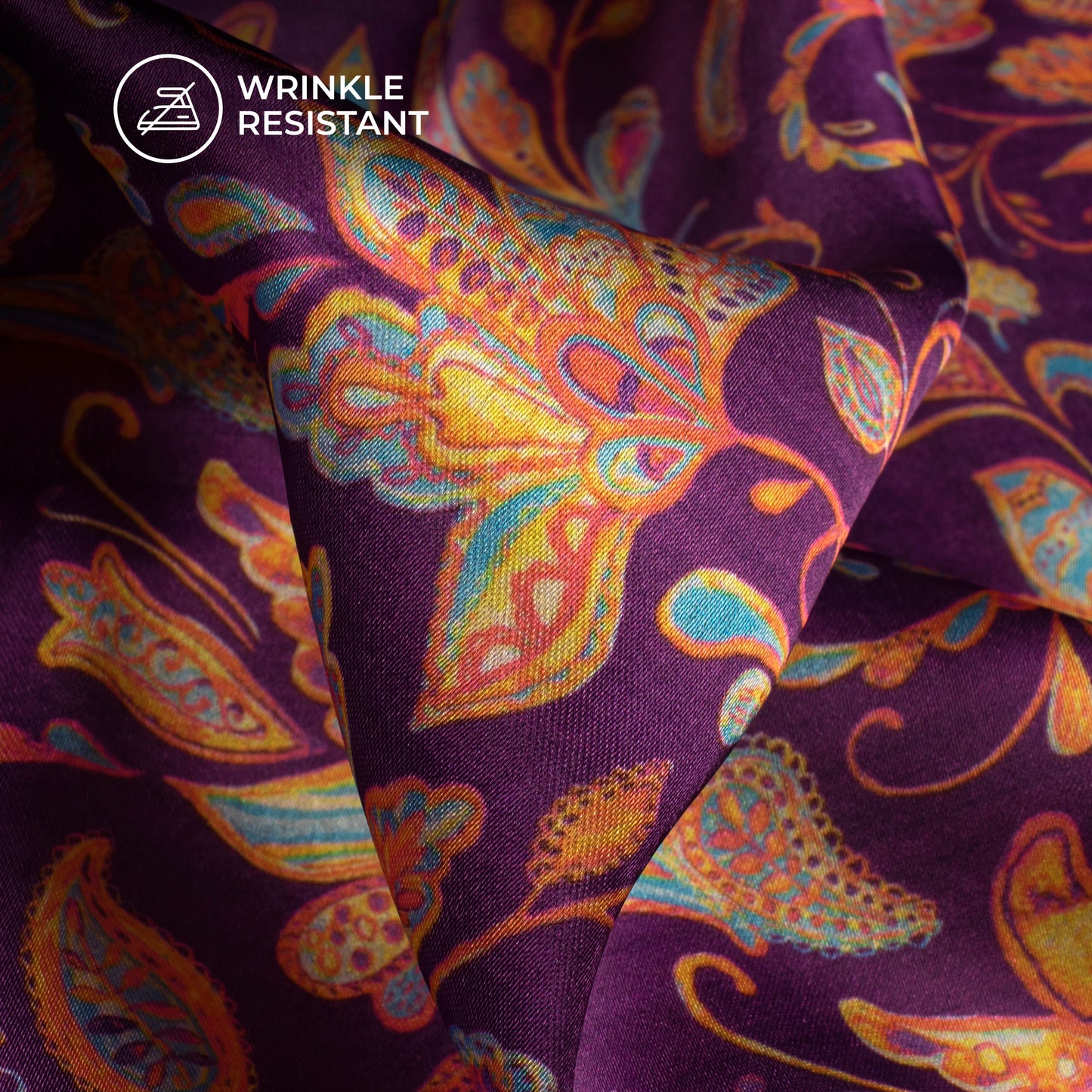 Violet Purple Floral Digital Print Japan Satin Fabric