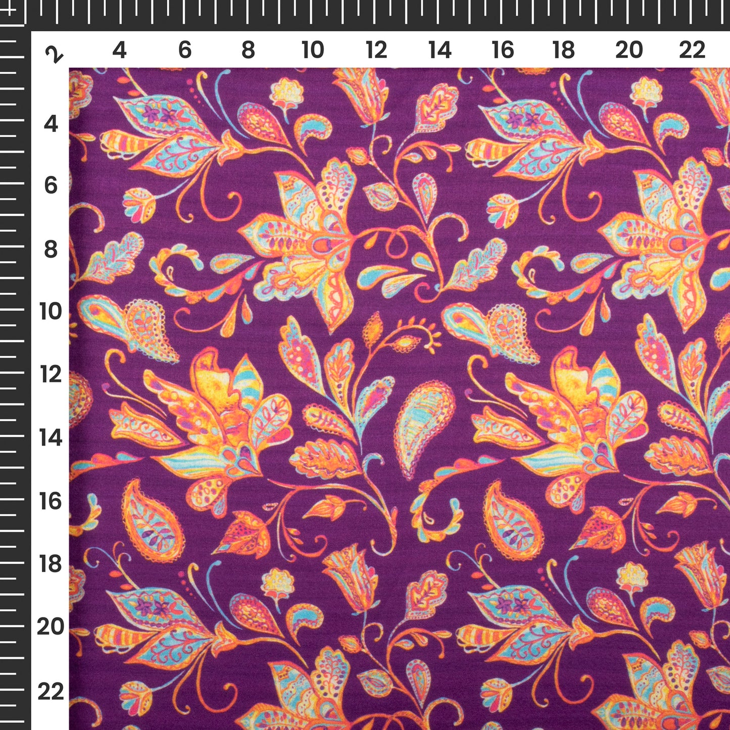 Violet Purple Floral Digital Print Japan Satin Fabric