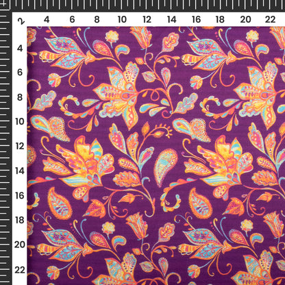 Violet Purple Floral Digital Print Japan Satin Fabric