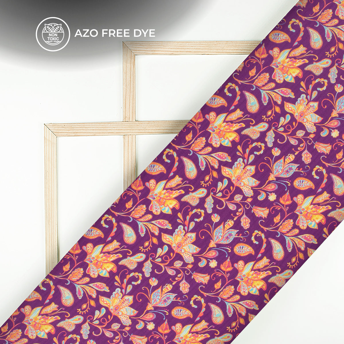 Violet Purple Floral Digital Print Japan Satin Fabric