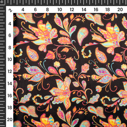 Black Floral Digital Print Japan Satin Fabric