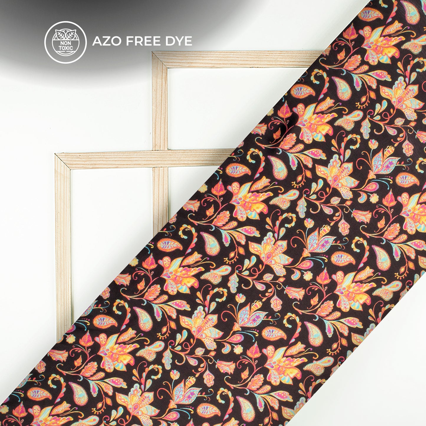 Black Floral Digital Print Japan Satin Fabric